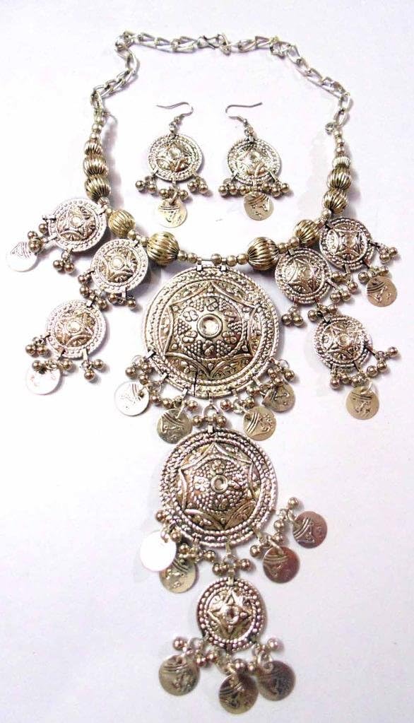 Women's Belly Dance Necklace Oxidized Vintage Jewelry Gypsy Boho Kuchi Afghan