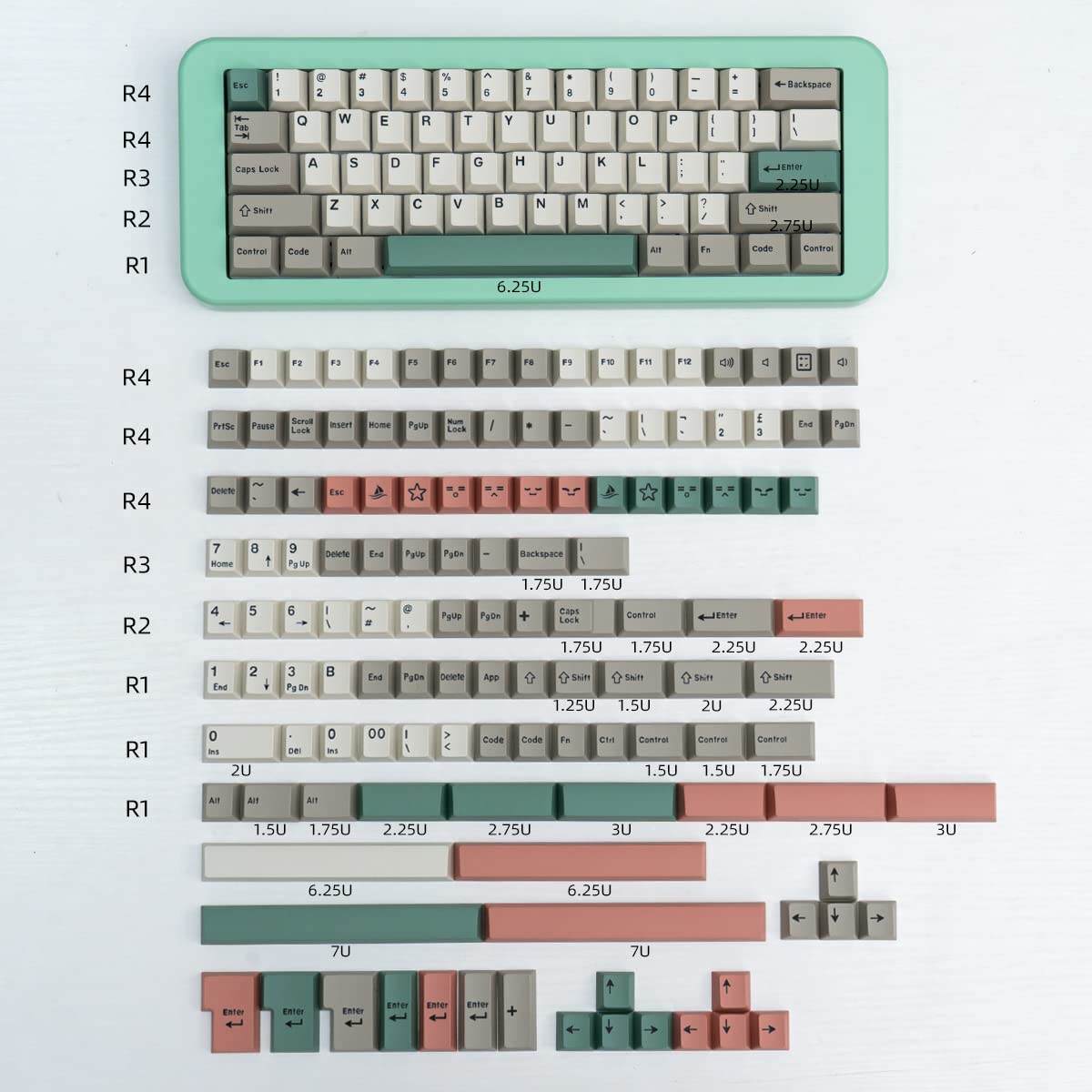 mintcaps 9009 Grey Keycaps Set 192 Keys Cherry Profile Doubleshot Custom Keyboard Retro Keycaps ISO ANSI for Cherry MX 60% 65% 70% 75% 95% Mechanical Keyboards