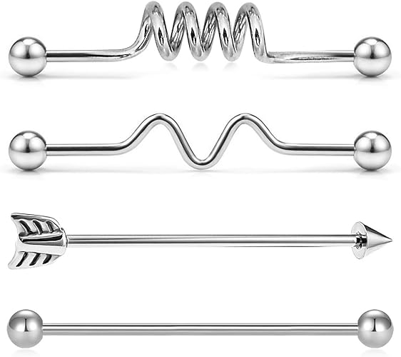 Amazon Jforyou 5点インダストリアルバーベルイヤリングステンレススチール14ゲージ軟骨ピアスボディピアス1 1 2インチ 38 Mm コイル 波 矢印 ブラック シルバー ゴールド ボディピアス 通販