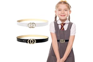 ULENDIS Kids Leather Skinny Belts for Girls, Adjustable Girls Belts with Double O-Ring Buckle
