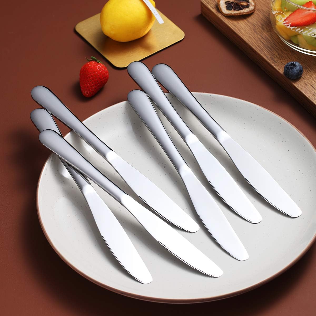 Dinner Knives Set Of 6, Berglander Stainless Steel Shiny Mirror Dinner Knife, Butter Knife Spreader Table Knives Sturdy And Dishwasher Safe: Kitchen & Dining