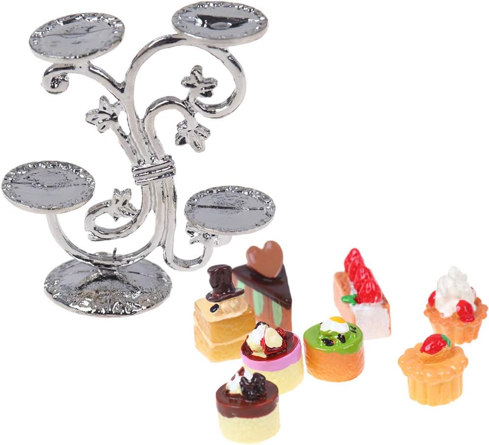 Diyiming 8Pcs 1:12 Miniature Food with Food Stand Mini Toys Dolls House Accessory Miniature Model Food DIY Party