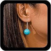 YienDoo Boho Turquoise Heart Drop Dangle Earrings Vintage Western Ethnic Turquoise Stone Hook Earrings Statement Big Love Heart Earrings Jewelry for Women