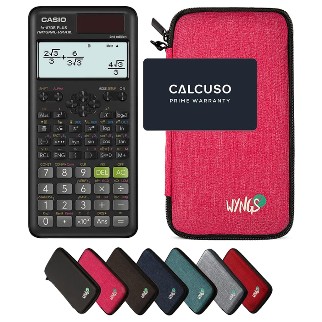 Casio fx-87DE Plus 2nd edition including a WYNGS protective case in Pink - Basic Set (German)