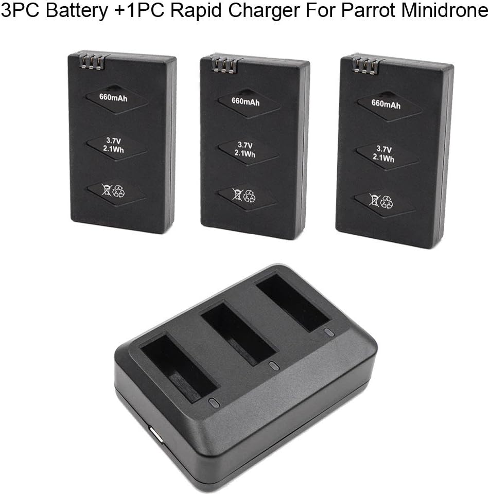 Momola 3 Battery/1Charger for Parrot MiniDrone Jumping Sumo Swing Mambo Rolling Spider