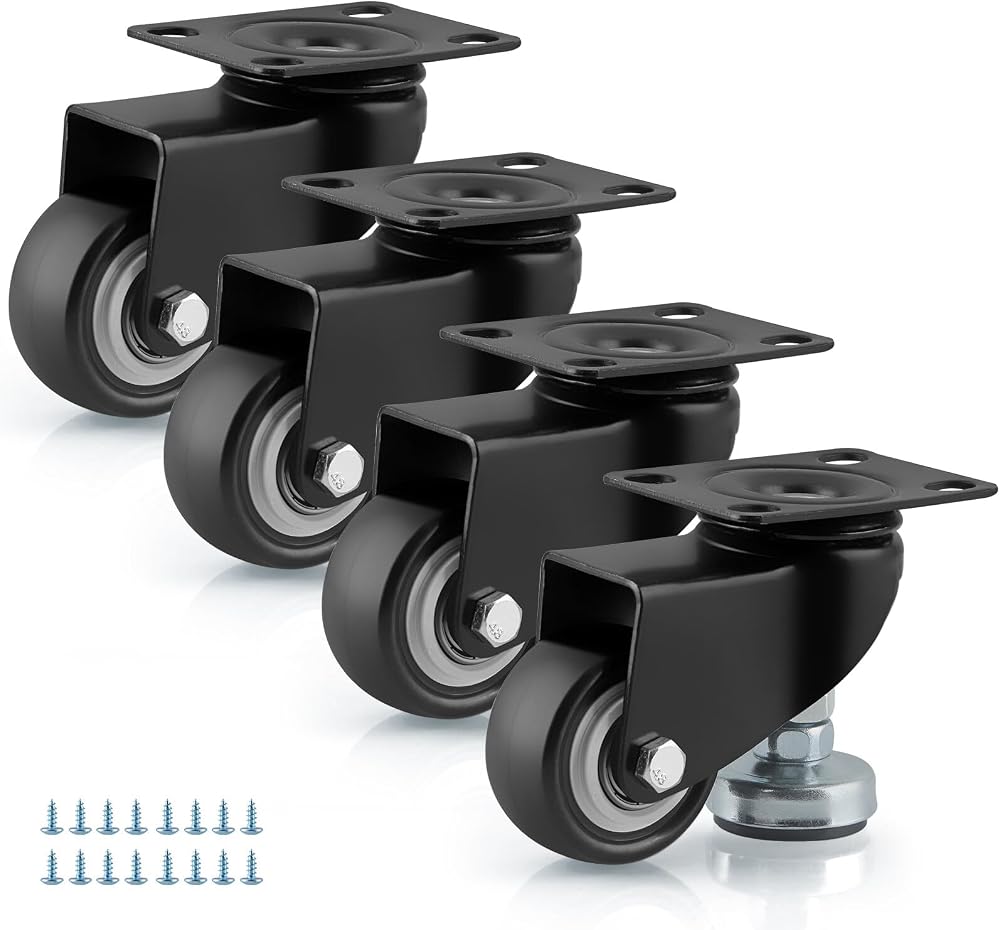 Skelang 4x 50mm Swivel Leveling Castors Adjustable Feet Wheels 150kg Load