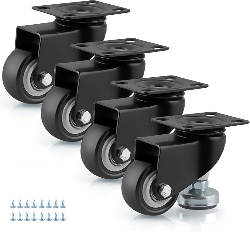 Skelang 4x 50mm Swivel Leveling Castors Adjustable Feet Wheels 150kg Load