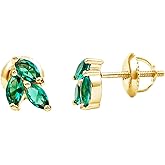 Certified Lab Grown Emerald Stud Earrings in Silver, Aaaa Quality, Emerald Everyday Earrings (Ideal For Gift)