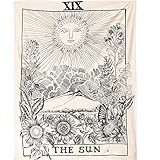Muses Boutique Tarot Star Tapestry Black and White Wall Hanging Bohemian Hippie Ethnic Wall Art Boho Hippy Queen Bedspread Dorm Decor Yoga Mat Beach Rugs Towel Meditation Tapestries (Sun)
