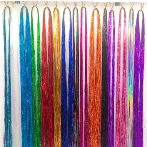 40'' Hair Tinsel 2500 Strands 15 Color Shiny Hair Tinsel Extensions Colored Party Highlights Glitter Extensions Multi-Colors Hair Streak Bling Hairpieces