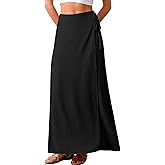 ELLEVEN Linen Wrap Maxi Skirt Elastic Back Waistband Flowy A Line Summer Casual Long Skirt