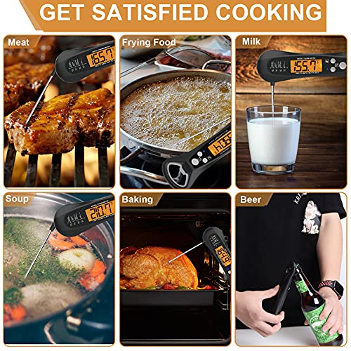 Digital Meat Thermometer - Instant Read With Backlight, Waterproof, Magnet & Foldable Probe For Grilling & Cooking