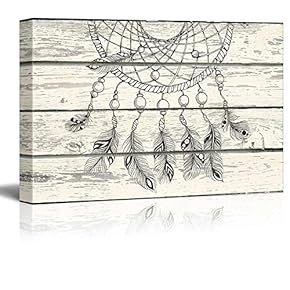 Dream Catcher Hanging Down on a Wooden Background - Canvas Art Home Art - 24x36 inches