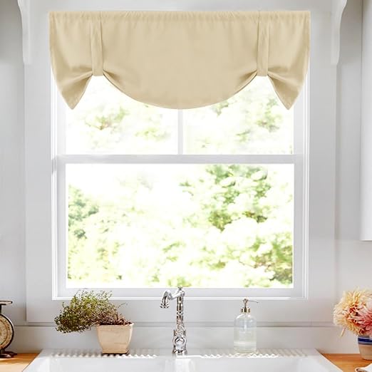 Amazon Com Tie Up Valance Beige Kitchen Curtains Room Darkening