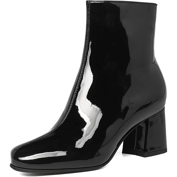 Amazon.com | Elbslutt Women's Chunky Heeled Booties Patent Leather