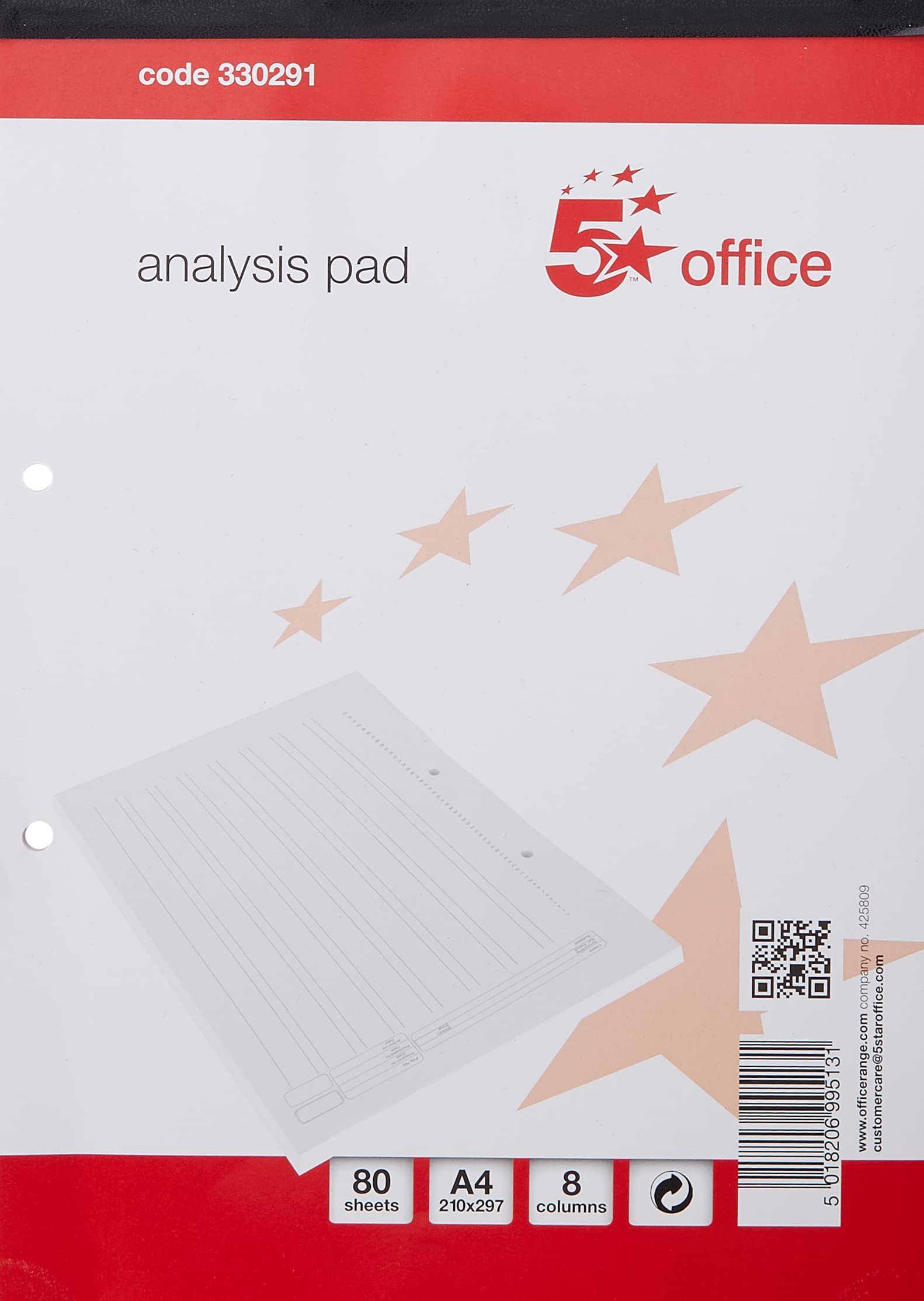 5 Star Office Analysis Pad Ruled 70gsm 8 Cash Column 80 Leaf A4