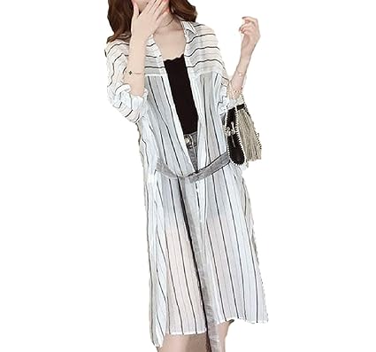 Amazon Missmiaoレディース ストライプ ロングシャツ 透け素材 Amazon Missmiaoレディース ストライプ ロングシャツ 透け素材