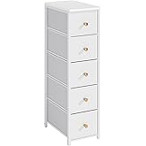lurcns Narrow Storage Cabinet for Small Spaces Slim Skinny Bathroom Dresser Tall Dorm Nightstand Thin Organizer for Bathroom Bedroom (White, 5 Drawers)