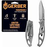 Gerber Paraframe I EDC Folding Pocket Knife, 3" Fine Edge Blade, Grey | stocking stuffers, gifts for men, lightweight stainless steel EDC knife, fine edge blade, frame lock safety, everyday carry