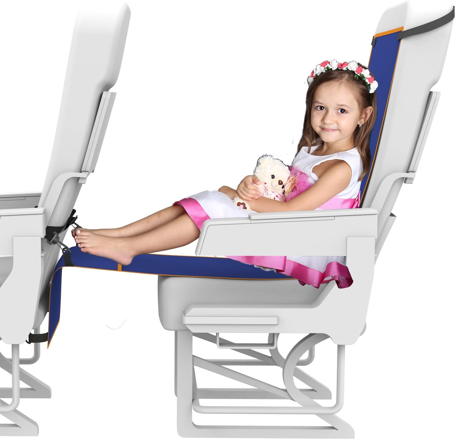 Travel Bread Airplane Footrest Hammock, Portable Travel Footrest Adjustable Height Flight Hammock Provides Relaxation and Comfort for Long Flight Sleeping (Dark Blue)