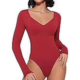 Avidlove Bodysuit for Women Long Sleeve Double Lined Tank Top V Neck Bodysuit Tummy Control Shapewear