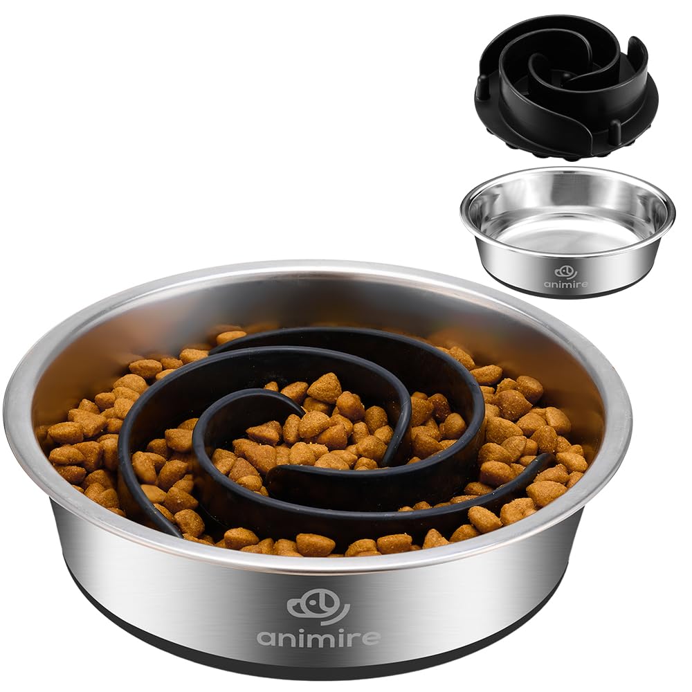 Photo 1 of 2-in-1 Metal Dog Bowl with Slow Feeder Insert, Stainless Steel Dog Bowls Food Grade 304, Water Food Bowl with Anti-Slip Silicone Base for Small, Medium, Large Dogs