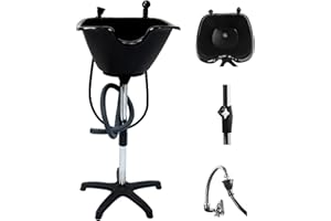 Dompel Portable Shampoo Bowl, Ergonomic and Deep Portable Wash Bowl for Hairstylist and Handicap & Disabled, Seniors, Home Services, Steel Structure, Hair Washing Basin. 22 L