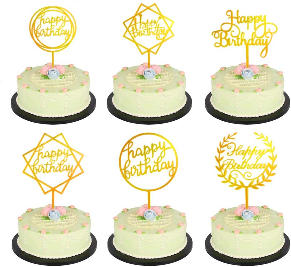 Nactech 6pcs Topper Gateau Anniversaire 6 Style Joyeux Anniversaire Cake Toppers En Acrylique Pour Decorations De Gateaux Danniversaire Cupcake Dore Patisserie Ustensiles A Patisserie Nertili Al