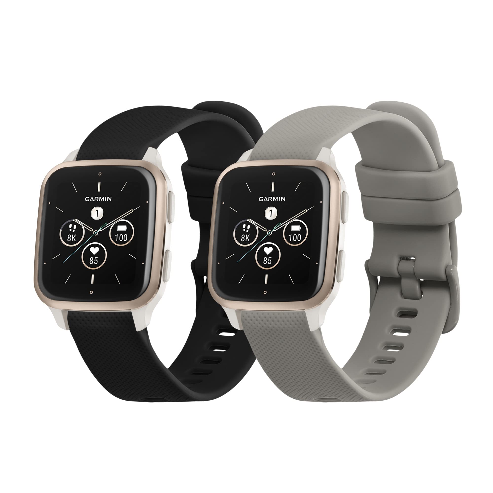 kwmobile 2x Straps for Garmin Venu Sq 2 Music/Sq 2 / Vivoactive 6 / Vivoactive 5 Watch Strap - Silicone Replacement Watch Strap Set - Replacement Bands Black/Grey