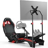 RACGTING Formula-Style Racing Simulator Cockpit with Seat and TV Mount | Frame and shifter mount only; Q235 steel frame, adjustable wheel and pedal positions, 4 VESA patterns, floor mat included