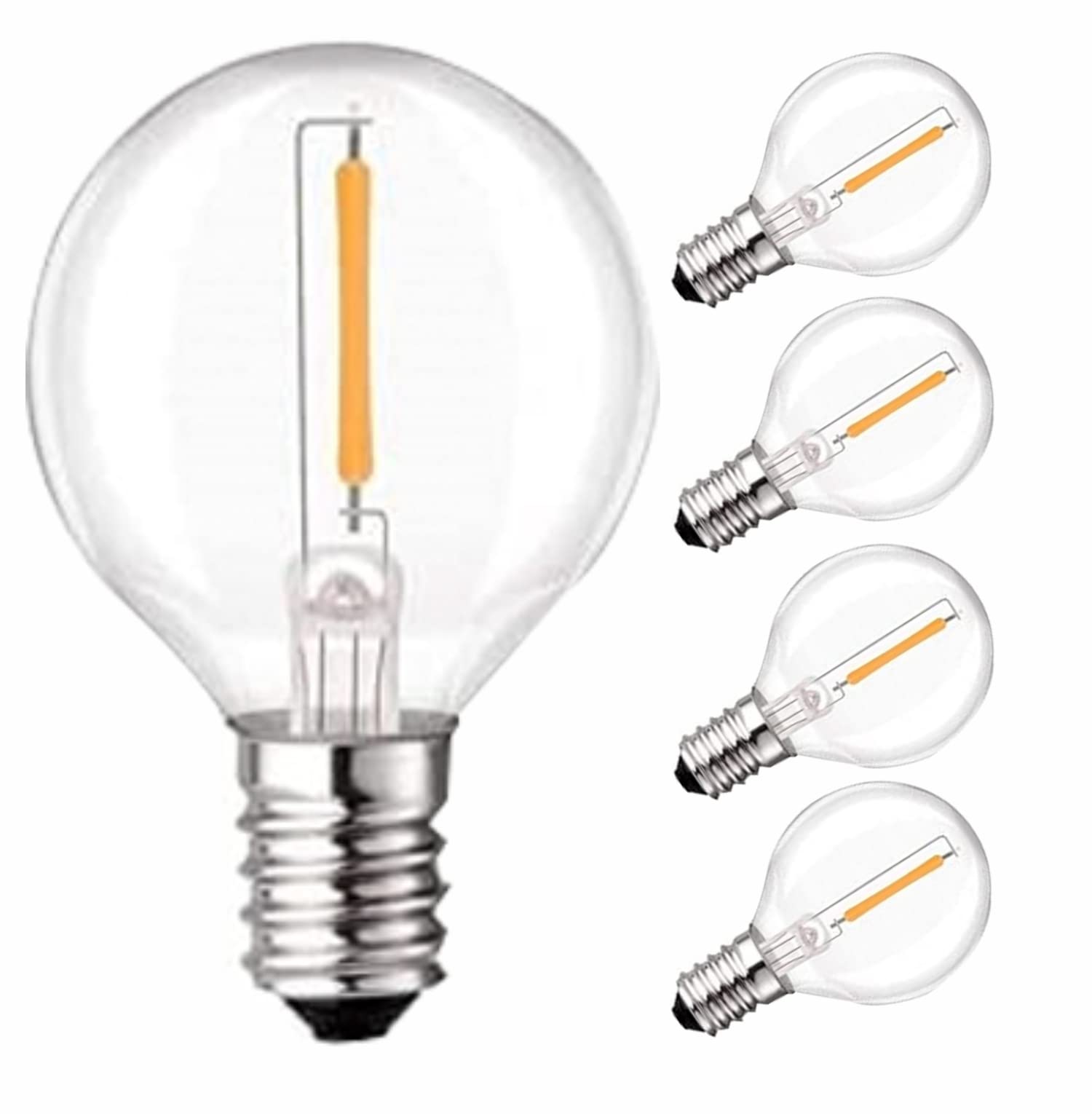 Yohencin G40 LED Bulbs, E12 Base, 3V Low-Voltage, 4 Pack Warm White (2700K), Clear Glass, Waterproof, Solar String Lights