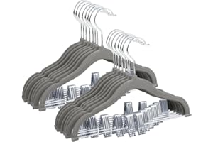 Stormix Baby Hangers, 24 Pack Pants Hangers with Clips, Non-Slip Clothes Hangers, Heavy-Duty Kids Hangers for Shirts, Pants, Skirts, Dresses, Jackets, Coat (Gray)