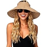 Nirvjour Wide Brim Foldable Straw Visor Hat for Women,UV Protection Packable Sun Hat for Travel,Outdoor
