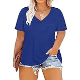 TIYOMI Plus Size Tops for Women Short Sleeve Shirts V Neck Summer Basic Casual Soft Tunic Tie-dye/Floral/Aniaml Color XL-5XL