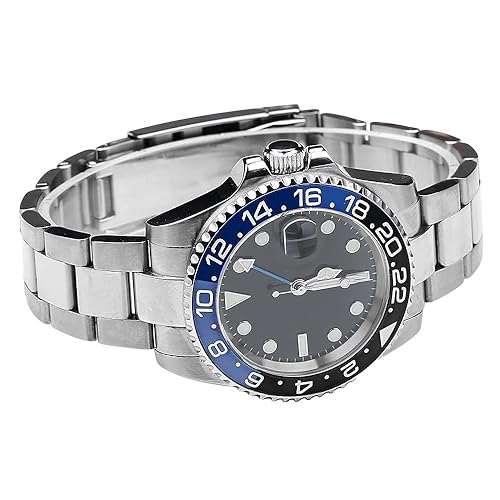 FANMIS GMT Master Sapphire Glass Blue and Black Ceramic Bezel Men's Silver  Automatic Watch