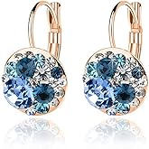 Multicolored Austrian Crystal Leverback Earrings for Women 14K Gold Plated Dangle Hoop Earrings Hypoallergenic Jewelry
