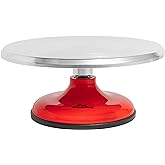 Fat Daddio's TT-1255 Revolving Cake Stand, Red and Silver