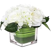 Fule Artificial Silk Rose Flower Centerpiece Arrangement in vase for Home Wedding Decoration (White)