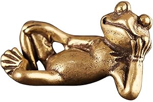 IMIKEYA Brass Frog Statue, Gold Frog Meditation Decor Brass Frog Figurine Leisure Life Frog Statue Leisure Life Frog