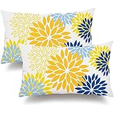 DFXSZ Yellow Blue Flower Pillow Covers 12x20 Inch Set of 2 Outdoor Throw Pillows Outdoor Waterproof Decor for Living Room Sofa Patio Funiture Garden Floral Polyester Pillow Covers 002J12