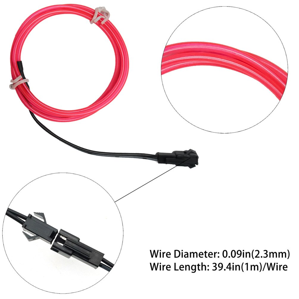 Ourbest El Wire Lights Neon Light Electroluminescent Wire Battery Operated 3ft for Halloween Christmas Party Decoration Blue White Red Green Pink(5 x 1M)