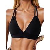 SOLY HUX Women's Bikini Tops V Neck Criss Cross Back Spaghetti Strap Padded Bathing Suit Swim Top Only