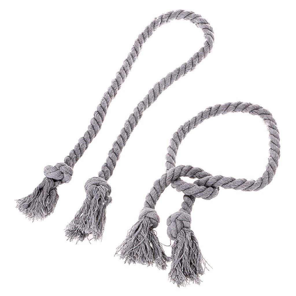 BTSKY A Pair of Hand Knitting Curtain Cotton Rope Holdbacks Tieback Tassel Cord Drape (Grey)