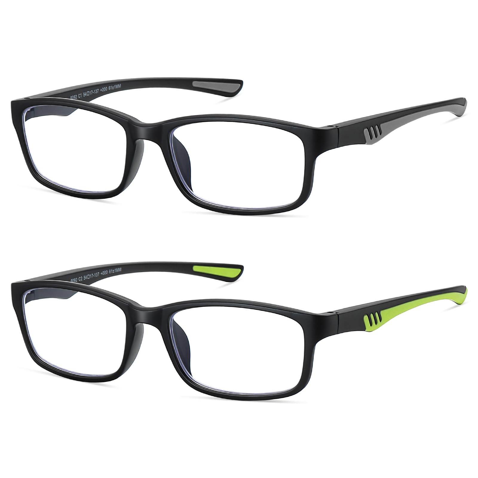 Photo 1 of LKEYE Sport Reading Glasses Men Photochromic Lens Blue Light Blocking Computer Reader Wide Style Spring Hinge Eyeglasses 2Pack Black Green LK6082 +2.25