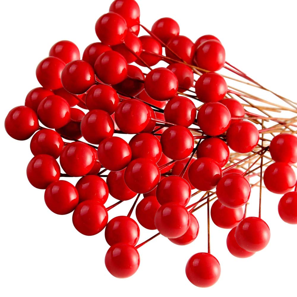 100pcs Artificial Holly Berries - Red Berries for Christmas Tree Ornaments & Wreath Making