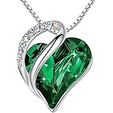 Leafael Infinity Love Heart Pendant Necklace with Birthstone Crystals for 12 Months, Jewelry Gifts for Women, Silver-Tone, 18