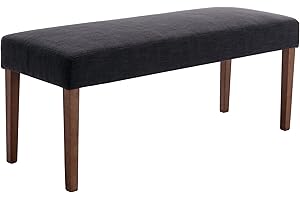 BESTANO 45.5" Linen Upholstered Dining Bench, French Vintage Rectangle Ottoman Entryway Bench with Natural Legs, End of Bed Bench for Bedroom Dining Room Hallway, Charcoal