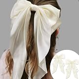 AYNKH 2 Pack Big Bow Hair Clips Silky Satin White French Barrette Womens Girls view 6