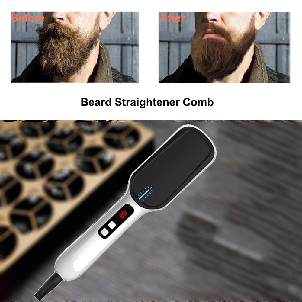 Beard Straightener Hair Straightener Brush -VIPpro Hair Straightening Comb,Auto Temperature Lock,Negative ions Anti,Professional Hair Straightening Brush for Women and Men, For Home and Travel