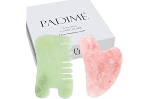 PADIMË Padime 2 pcs | Premium Set Massage 2-in-1 | Rose Quartz Gua Sha Stone Facial Tools + Jade Comb Scalp Massager | Puffiness Reducing & Relieve Muscle Tension - Stimulates and Strengthens Hair Growth